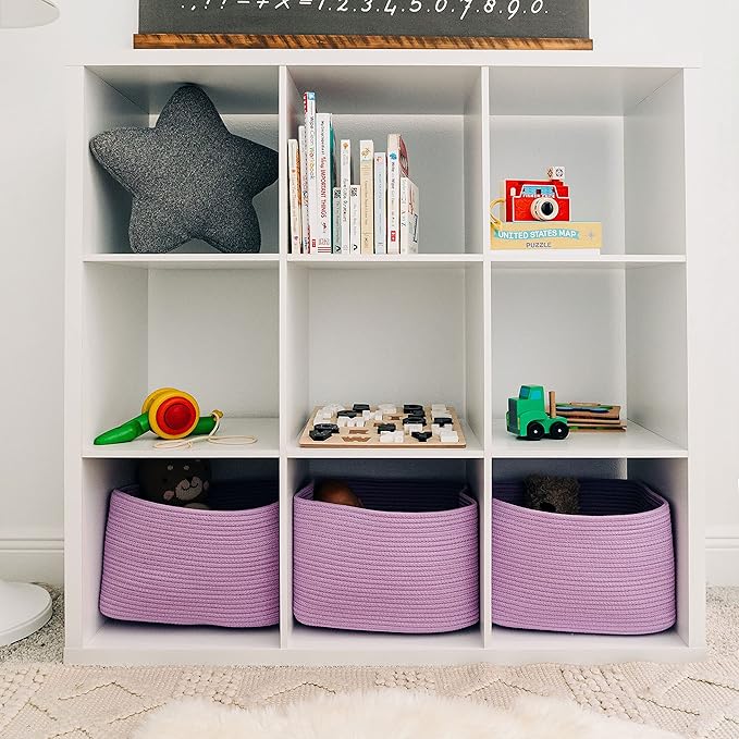OrganiHaus Purple Basket for Shelves, Decorative Cloth for Organizing, Cotton Rope Storage Basket for Toys, Small Woven Baskets for Storage