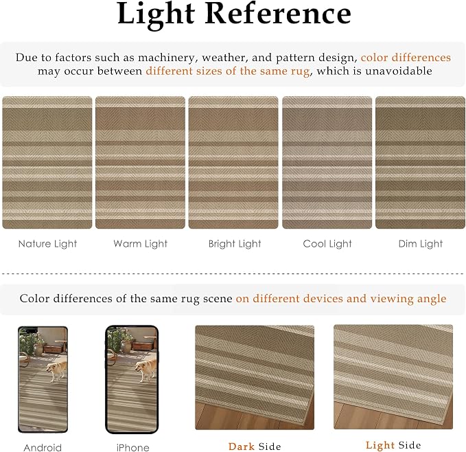 4x6 Easy Jute Stripe Area Rug Washable Beige Brown Indoor Outdoor Rug Non Slip - Image 6