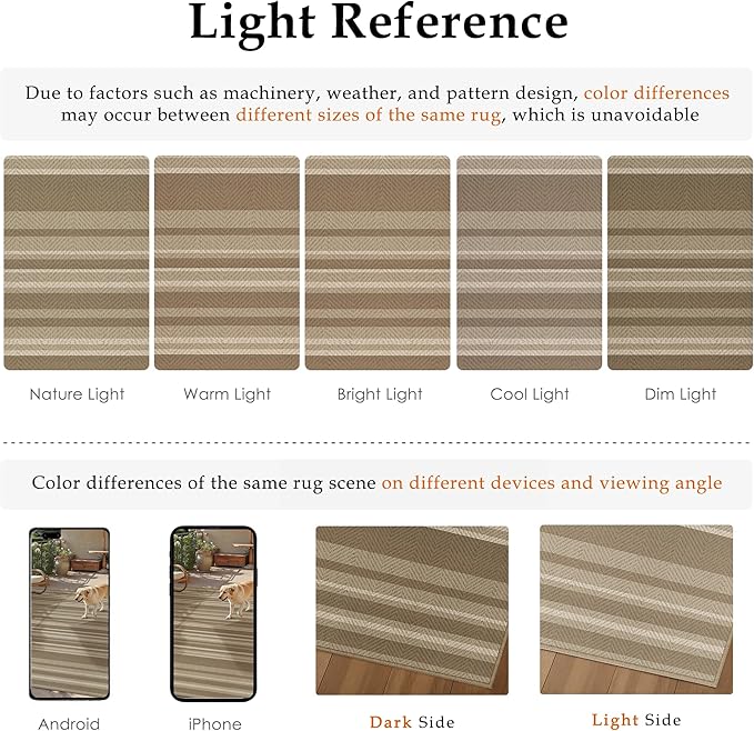 5x7 Easy Jute Stripe Area Rug Washable Beige Brown Indoor Outdoor Carpet Non - Image 6