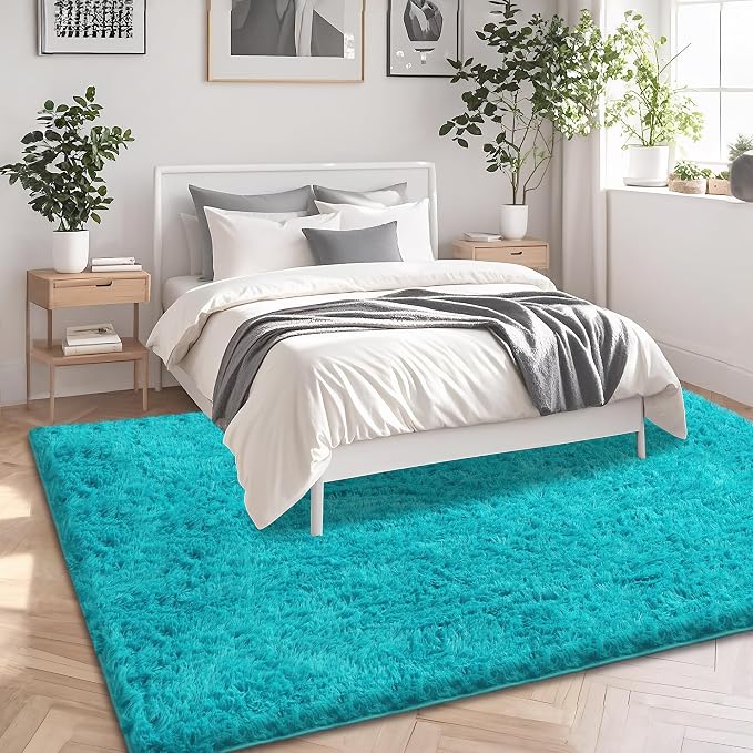 5x7 Teal Area Rugs for Living Room, Fluffy Shag Rug for Bedroom Boys Kids - Image 2