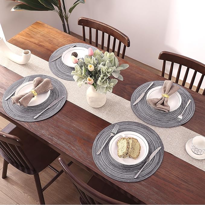SHACOS Round Placemats Set of 4 Round Braided Placemats 15 inch Cotton - Image 5
