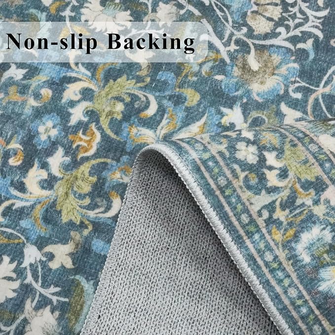 4x6 Living Room Area Rugs: Washable Boho Bedside Rugs Non Slip Low Pile Floral - Image 3