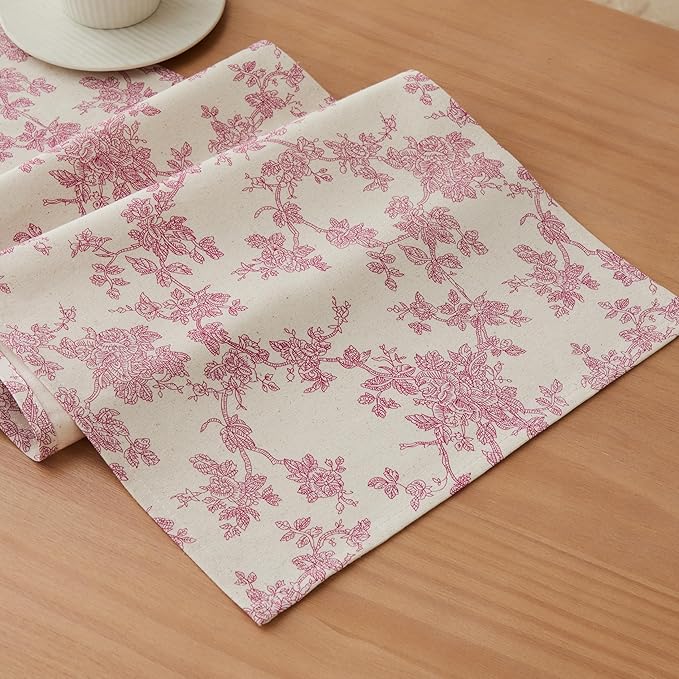 French Pastoral Farmhouse Table Runners, 13x60 Inch Rose Pink | 100% Organic by Unknown
