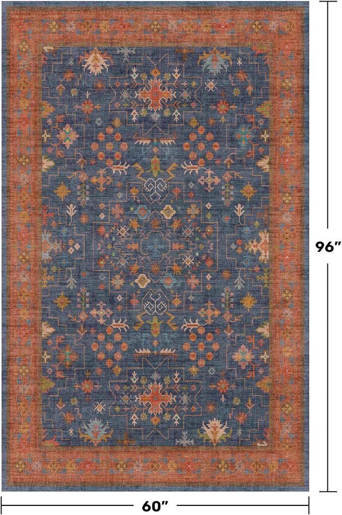 Hazo Haus Dark Blue & Terracotta 5x8 Living Room Rug - Image 2