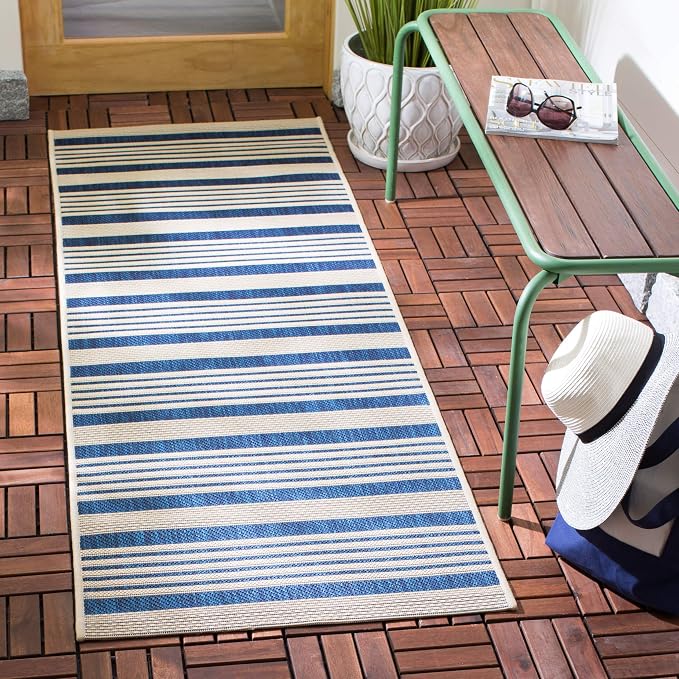 SAFAVIEH Courtyard Collection 2'3" x 20' Navy/Beige CY6062 Stripe Indoor/ by Unknown