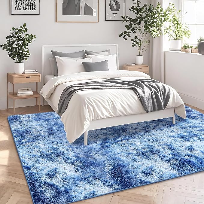 6x9 Area Rugs for Living Room, Tie-Dyed Blue Large Fluffy Shag Rug for Bedroom - Image 3
