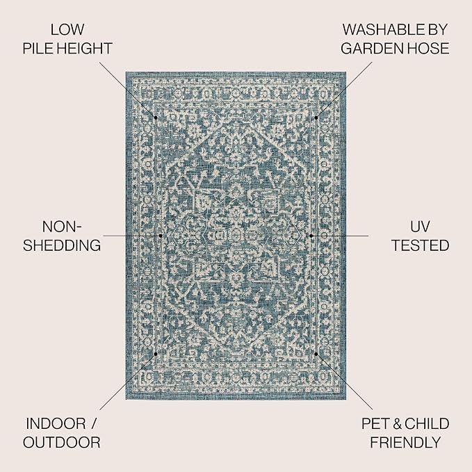 JONATHAN Y Boho Medallion Indoor Outdoor Square Area Rug 3X3 Teal/Gray - Image 2