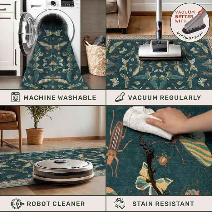 Hazo Haus Teal Boho Runner Rug 2x8, Washable Non Skid Kitchen Sink Carpet - Image 5