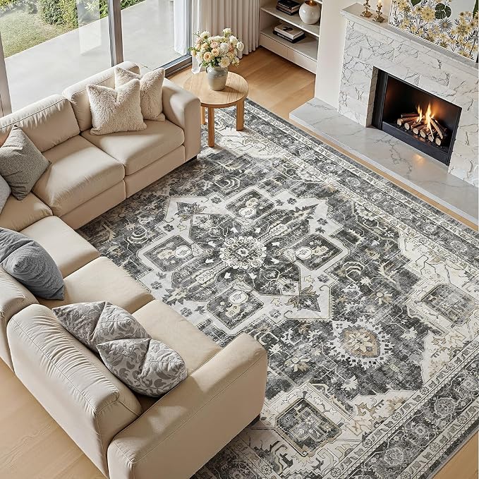 9x12 Area Rugs for Living Room, Washable Non Slip Vintage Distressed Stain - Image 6