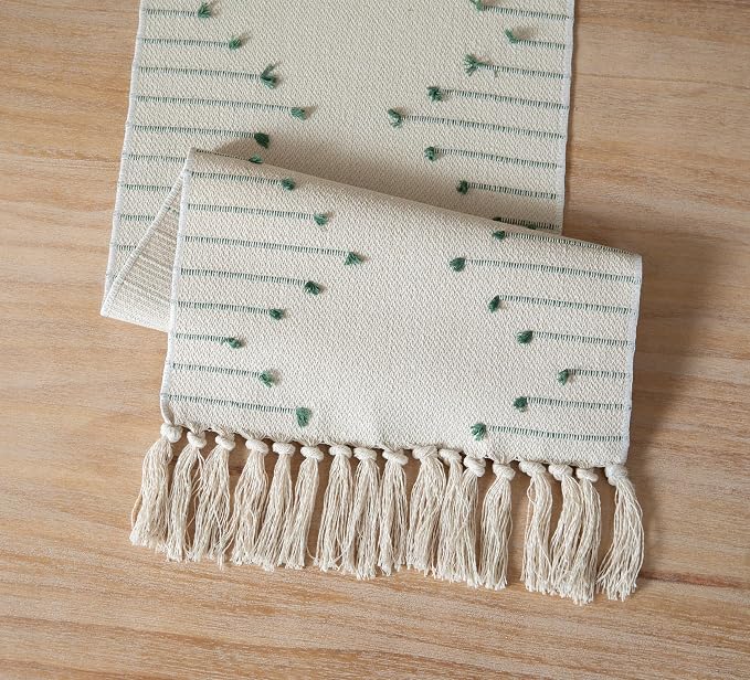 Boho Table Runner 13 x 90 Inch Long Natural Cotton Woven Runner - Image 5
