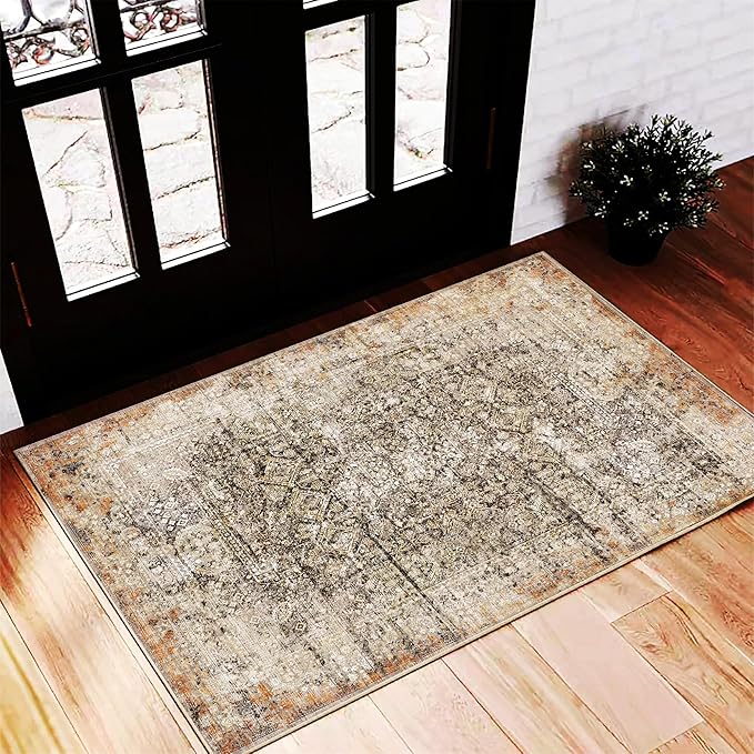 CHAMPLANT Area Rug 2'x3' Washable Door Mat Vintage Distressed Taupe Doormat by CHAMPLANT