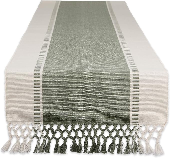 DII Dobby Stripe Table Runner, 13x72 Artichoke & Cream Background | Woven by DII