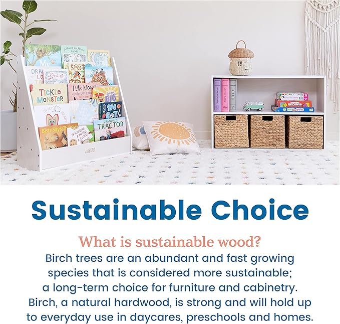 ECR4Kids Streamline Single-Sided Book Display with Storage, Classroom Bookshelf, White Wash