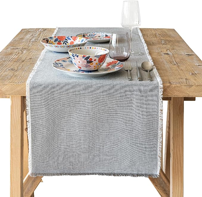 Over&Back 18x90 Woven Frayed Chambray Cotton Table Runner by overback