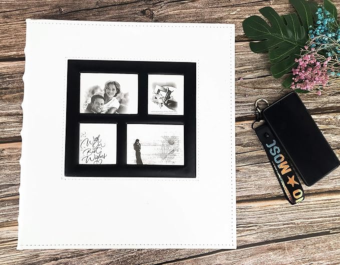 RECUTMS Photo Album 4x6 Holds 500 Photos Black Pages Large Capacity Leather Cover Wedding Family Baby Photo Albums Book Horizontal and Vertical Photos (White)