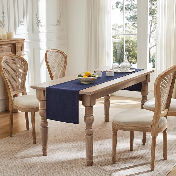 Burlap Style Farmhouse Table Runner, 14x48 Inches Navy | Thick Durable Fabric - Image 3