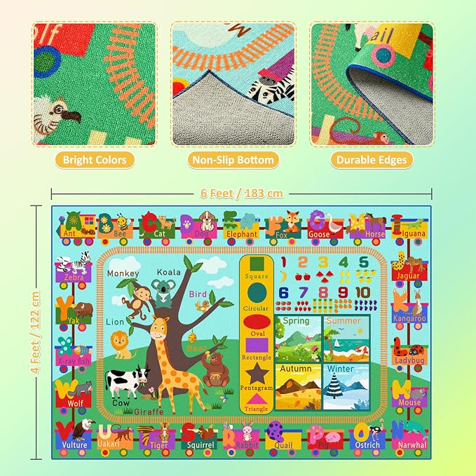 Maxsoft Kids Rug for Playroom, Educational 4x6 Play Mat for Classroom, Washable - Image 9