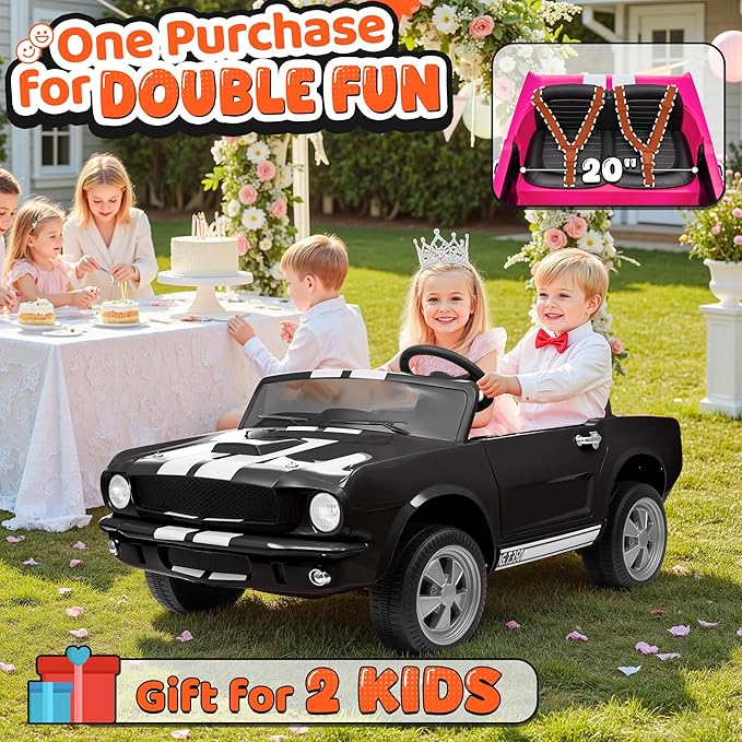 24V 2 Seater Ride on Toys, Licensed Shelby Cobra Kids Power Car Wheeler Ride On Toy w/ 2WD/4WD Switchable, Remote Control, 19" Spacious Seat, 4 Spring Suspension, Music, Bluetooth