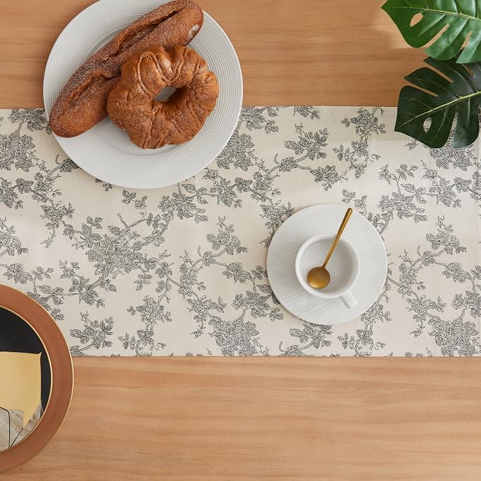 French Pastoral Farmhouse Table Runners, 13x60 Inch Black | 100% Organic Cotton - Image 4