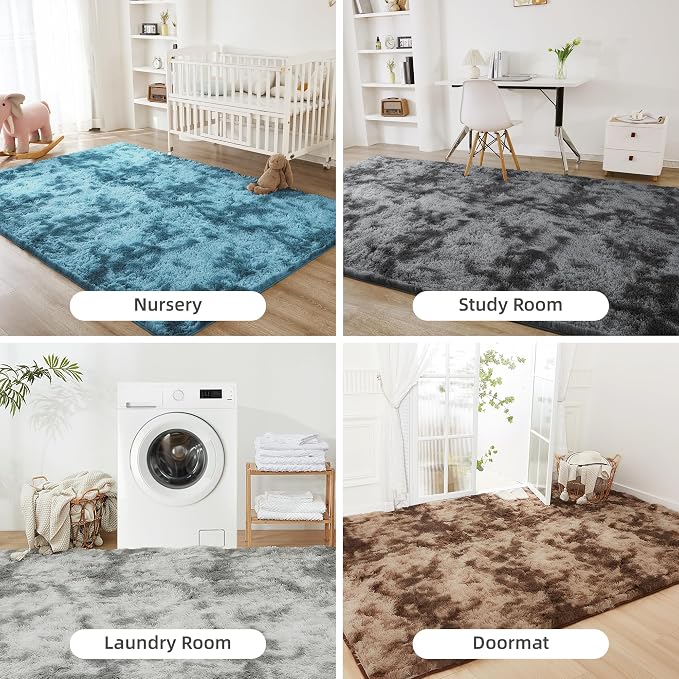 Litanika 3x5 Shag Area Rug for Living Room Bedroom, Tie-Dyed Blue High Pile - Image 7