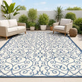 JONATHAN Y Vintage Filigree Indoor Outdoor Area Rug 4X6 Navy/Beige, Madrid by JONATHANY