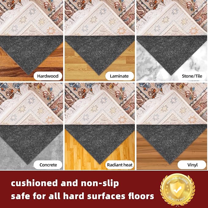 BAGAIL Felt and Natural Rubber Backing Rug Pads 3/8” Thick, 7.5 x 10 Ft Non - Image 5