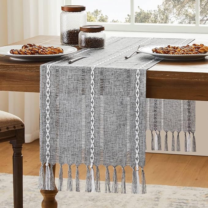 Hemstitched Farmhouse Table Runner, Charcoal 13x72 Inch, Cotton Linen Table by Unknown