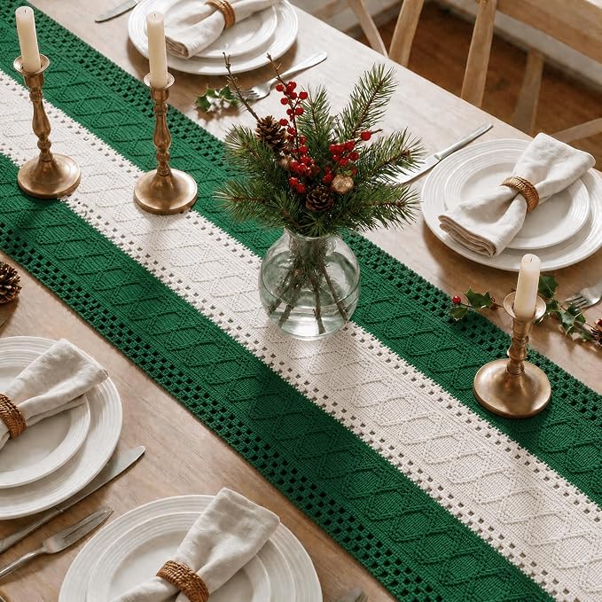 Artoid Mode Dark Green Farmhouse Woven Table Runner 12x72 Inch | Holiday Rustic - Image 3