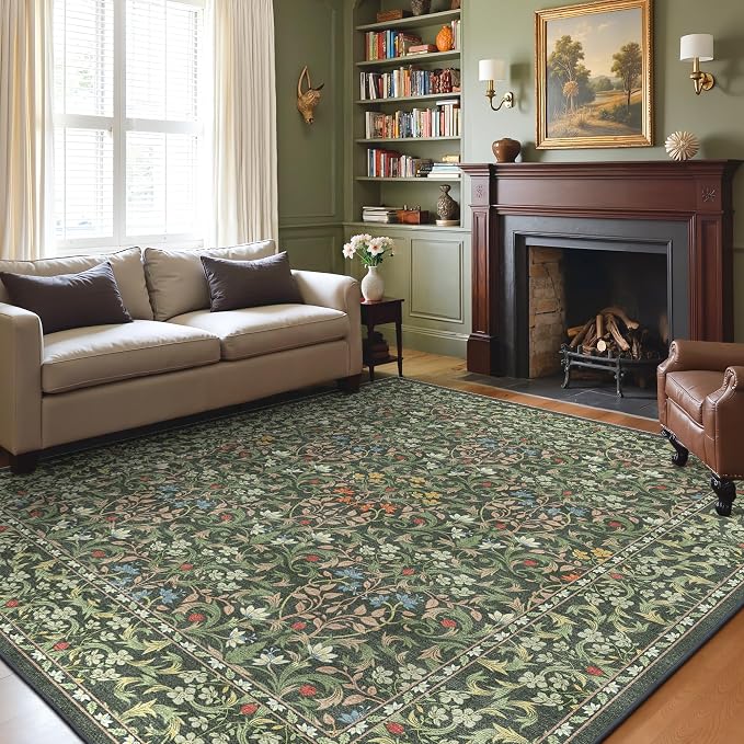 GENIMO Large 8x10 Area Rug for Living Room, Boho Floral Vintage Non-Slip Carpet by GENIMO