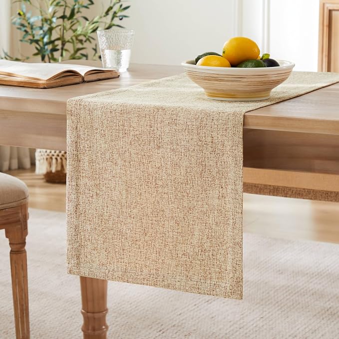 Burlap Style Farmhouse Table Runner, 14x48 Inches Oatmeal Beige | Thick Durable by ZEEMARTONLINE