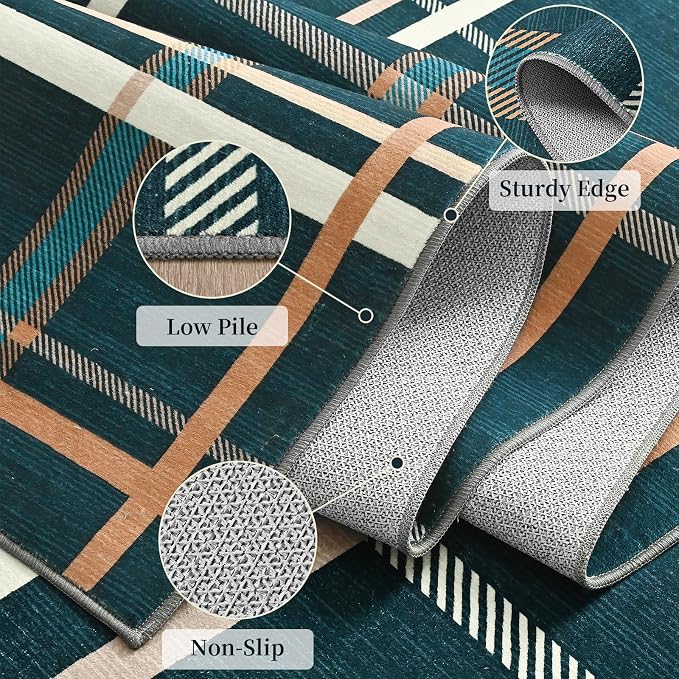 Terrug Plaid Area Rug for Entryway, Soft Low Pile Abstract Carpet for Home - Image 4