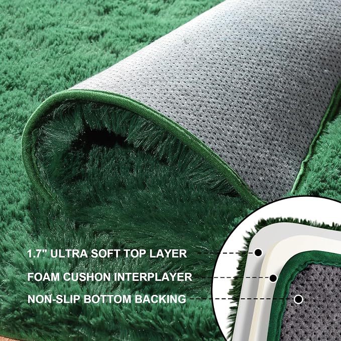 5x7 Area Rugs for Living Room, Large Fluffy Dark Green Rugs for Bedroom - Image 3