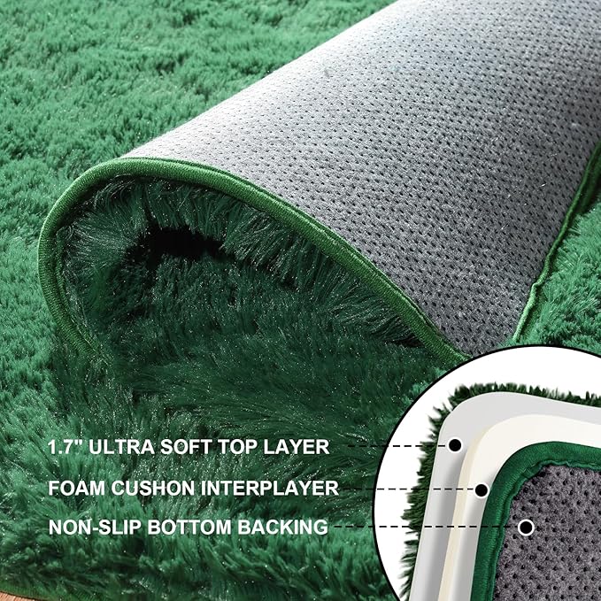 6x9 Area Rugs for Living Room, Large Fluffy Dark Green Rugs for Bedroom - Image 3