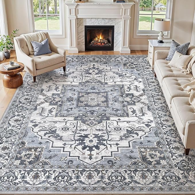 8x10 Area Rugs Living Room: Washable Vintage Rug Large Non-Slip Stain Resistant by JessibouAreaRug
