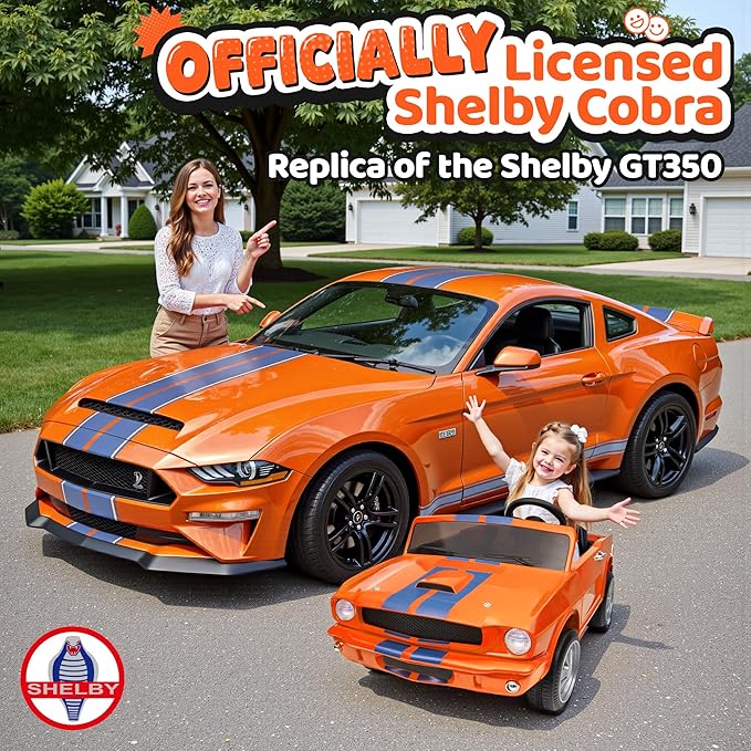 24V 2 Seater Ride on Toys, Licensed Shelby Cobra Kids Power Car Wheeler Ride On Toy w/ 2WD/4WD Switchable, Remote Control, 19" Spacious Seat, 4 Spring Suspension, Music, Bluetooth