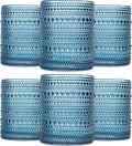 JOVGANK Blue Vintage Hobnail Drinking Glasses Set of 6, Embossed Water Tumbler by JOVGANK