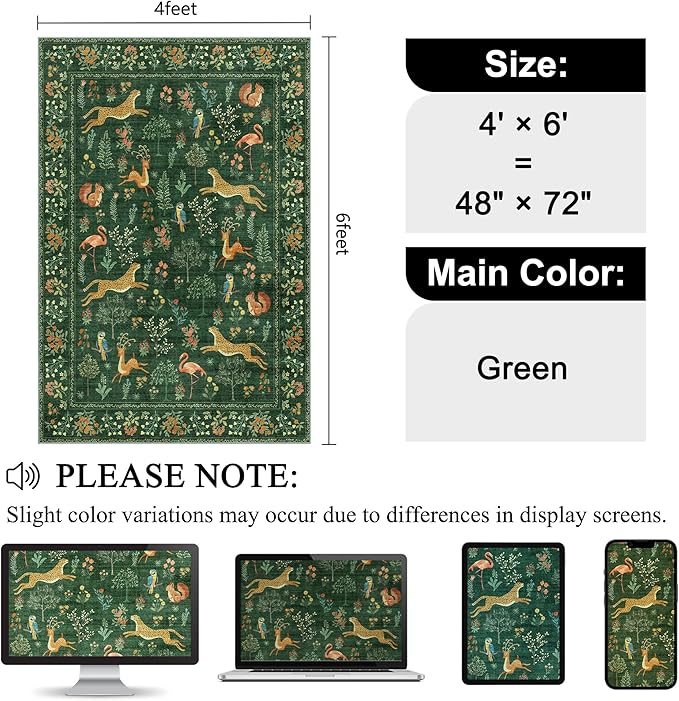 DUKINO 4x6 Rug, Washable Animal Area Rug - Image 2