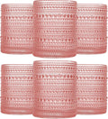 JOVGANK Pink Vintage Hobnail Drinking Glasses Set of 6, Embossed Water Tumbler by JOVGANK