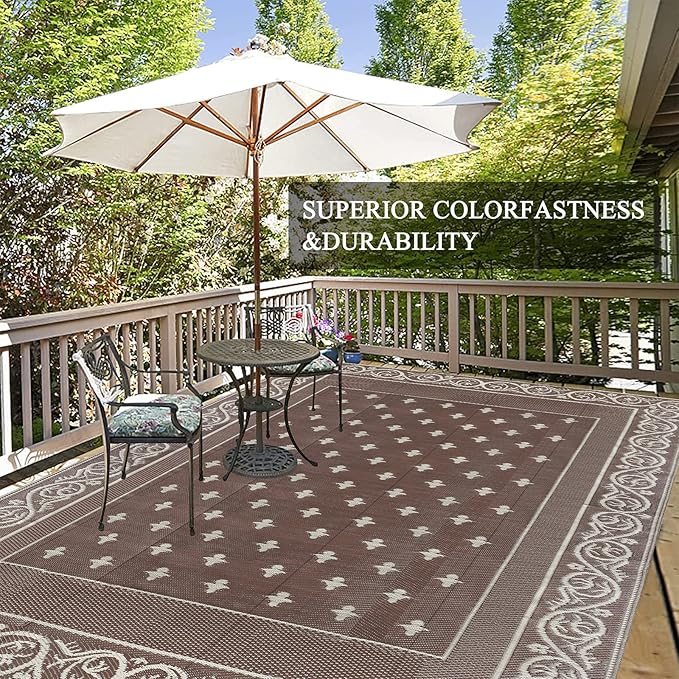 Pauwer 9'x12' Reversible Outdoor Rug, Waterproof Plastic Straw Area Rug - Image 6