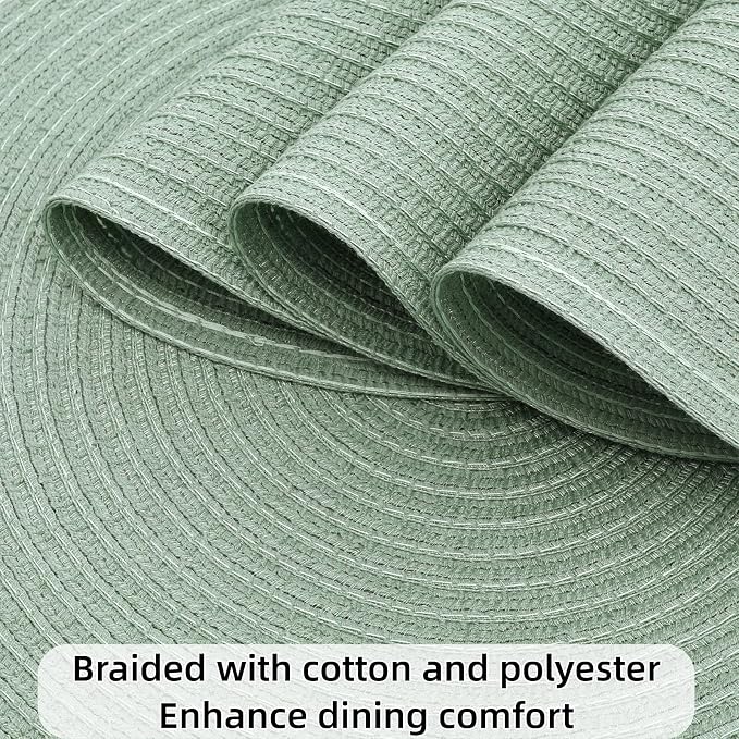 SHACOS Round Placemats Set of 4 Woven Braided Table Placemats 15 inch Cotton - Image 3