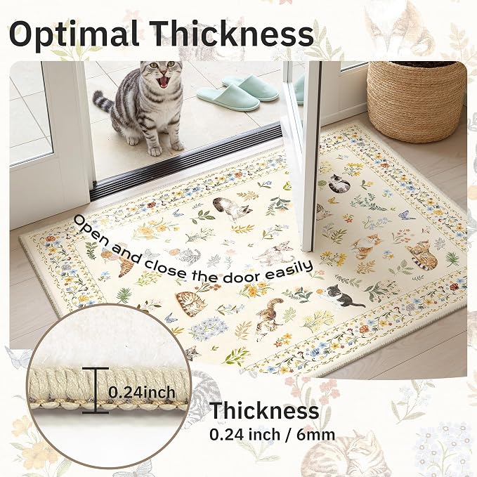 Soalmost Cat 8x10 Area Rugs for Living Room, Machine Washable Animal Floral - Image 9