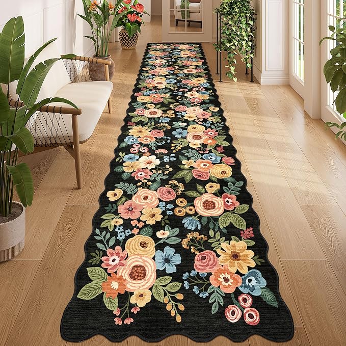 DUKINO 2.6x12 Runner Rug for Hallway, Non Slip Floral Washable Kitchen Rug - Image 7