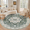 Round Area Rug for Living Room: 8 ft Washable Vintage Boho Soft Thin Circle Rug by EXPEDIX