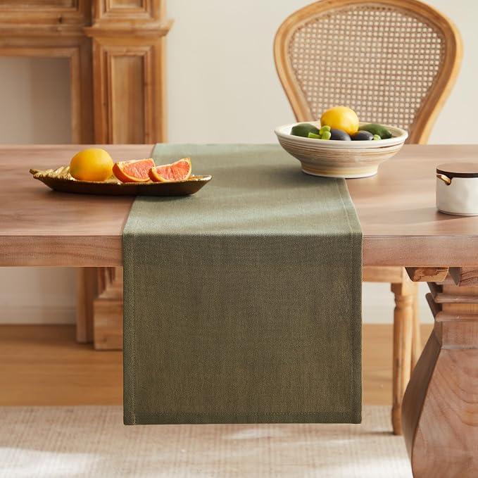 Rustic Cotton Linen Table Runner, 13x48 Inches Olive | Farmhouse Style Linen - Image 4