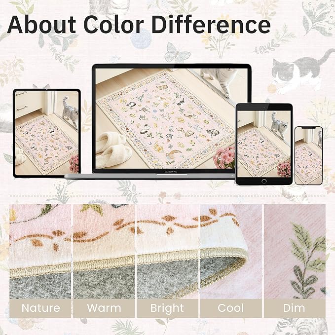 Soalmost Cat 4x6 Area Rugs for Baby Girl Nursery, Machine Washable Animal - Image 8