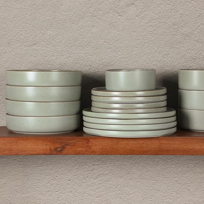 Gibson Elite Gelston Stoneware Matte Reactive Glaze 16 Piece Plates and Bowl - Image 6