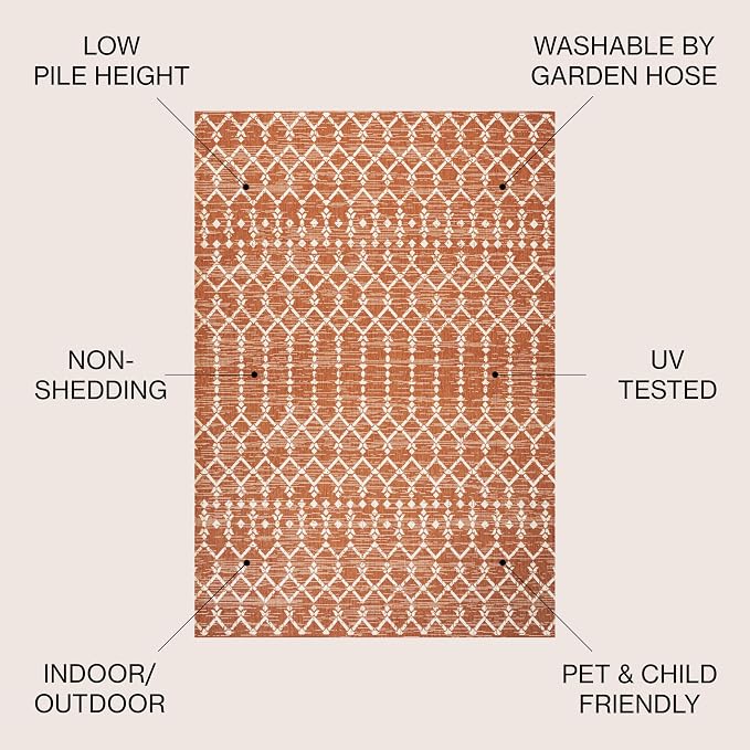 JONATHAN Y Moroccan Geometric Indoor Outdoor Area Rug 8X10 Orange/Cream - Image 3