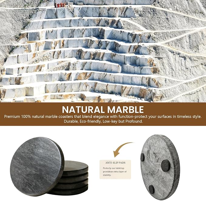 Natural Marble Coasters, Round Costers, Luxury Aesthetic Modern Decor - Image 3