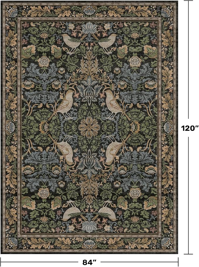 7x10 Green Washable Kitchen Table Rug - Image 2