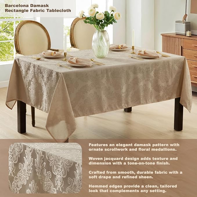 Newbridge Barcelona Luxury Damask Fabric Tablecloth, 70” Extra Wide x 90” - Image 2